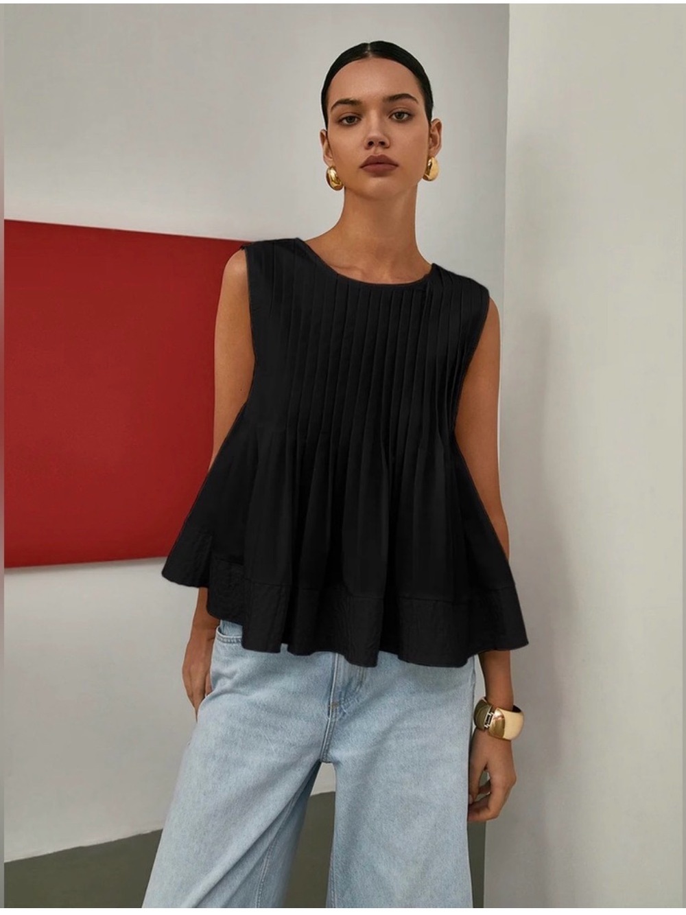 Commense Pleated Peplum Sleeveless Blouse